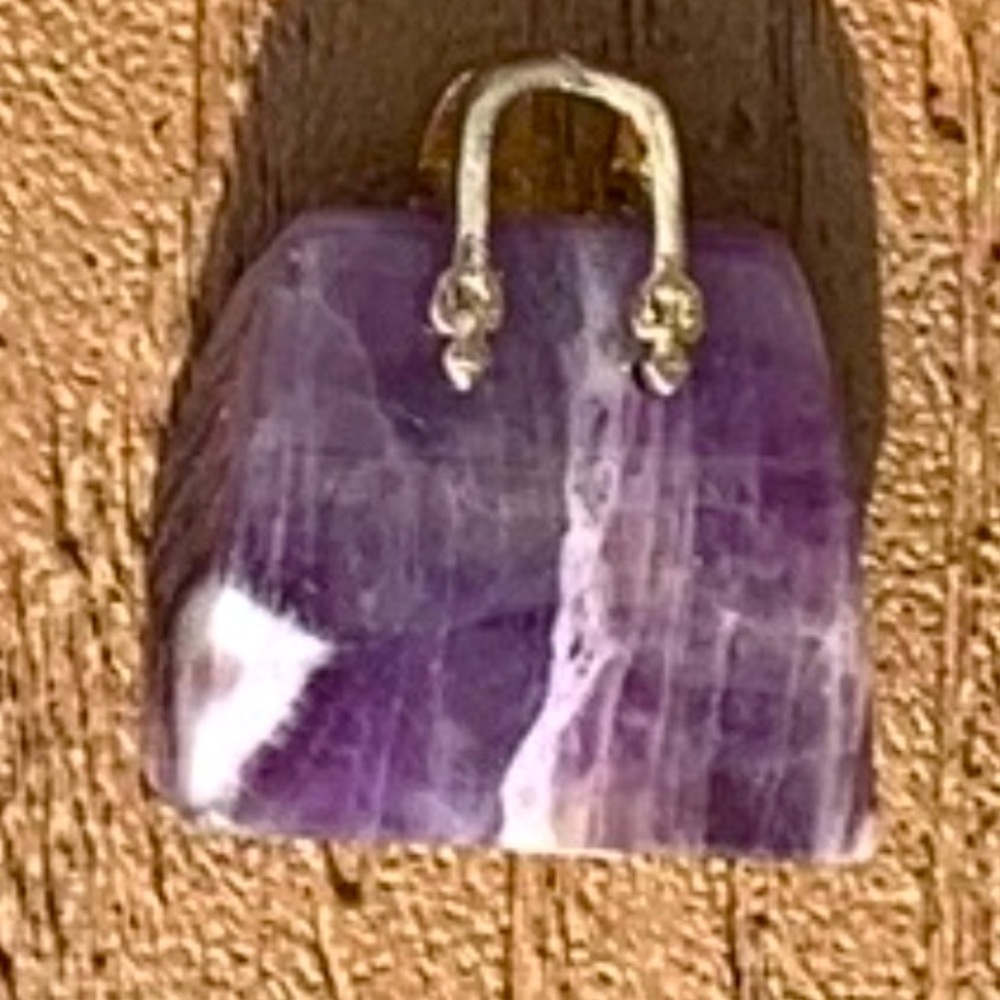 🆕DREAM AMETHYST GENUINE NATURAL STONE QUARTZ CARVED PURSE BAG TOTE CHARM #10